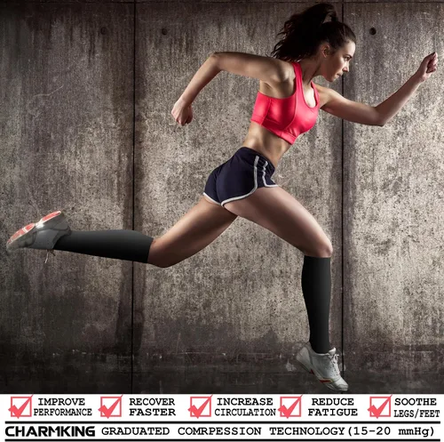 Vista 2 de CHARMKING 3 pares de calcetines de compresión de punta abierta para mujeres y hombres, circulación de 15-20 mmHg es el mejor apoyo para uso durante