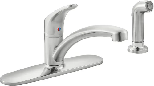 Vista 4 de American Standard 7074040.002 Colony Pro - Grifo de cocina monomando con rociador lateral y placa de cubierta, cromo pulido
