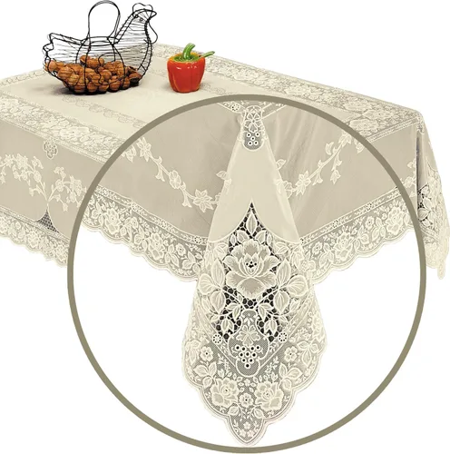 Vista 5 de Violet Linen Mantel de vinilo con diseño de Betenburg, color beige, 60 x 90 pulgadas, oblongo/rectangular