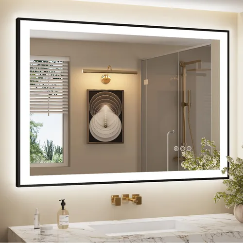 Vista 15 de SMIROR Espejo de baño LED con luces de 22" x 30", espejo de tocador rectangular redondeado iluminado para pared, iluminado frontal y retroiluminado