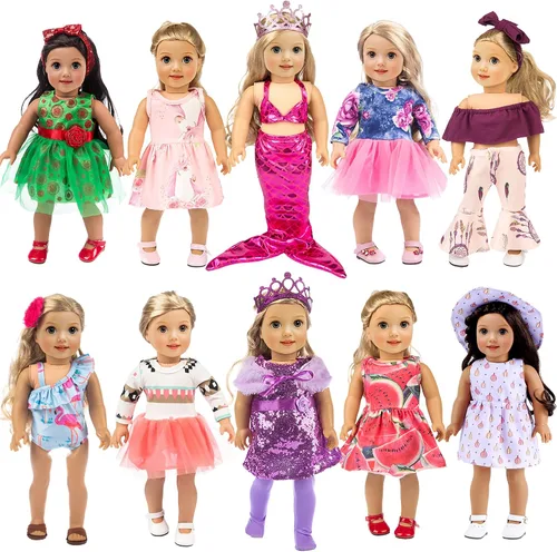 Vista 8 de Ebuddy Ropa y accesorios para muñecas: 8 juegos con zapatos, mochila, gafas, cámara, almohadilla para muñecas de 18 pulgadas