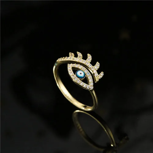 Vista 4 de Anillos abiertos de circonita cúbica azul turco para mujeres, niñas, adolescentes, cristal de circonita cúbica brillante, chapado en oro de 18