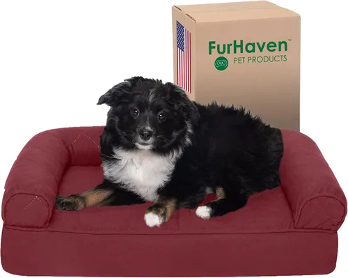 Vista 60 de Furhaven Cama de espuma viscoelástica para perros grandes con refuerzos extraíbles y funda lavable, para perros de hasta 95 libras - Sofá de Gris