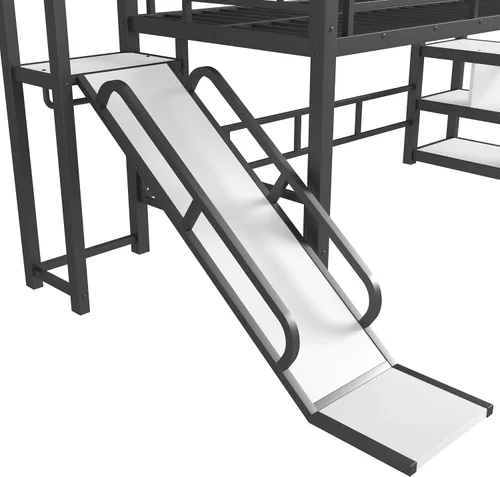 Vista 8 de Bellemave Cama Loft de Metal Tipo Casa Tamaño Twin con Tobogán y Escaleras, Marco de Cama Loft Casa de Juegos de Servicio Pesado con Estantes