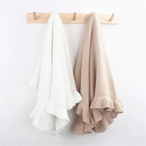 Vista 8 de Manta de punto con borde de volantes para bebé, manta para cuna, no fluorescente, manta de fotos para recién nacidos, manta de bebé, colcha unisex a