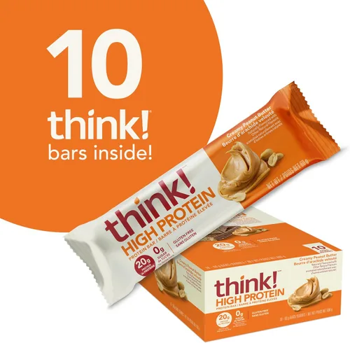 Vista 2 de Think! (thinkThin) Barras ricas en proteínas de 20 gramos – mantequilla de maní cremosa, 0 gramos de Azúcar, Sin Edulcorantes Artificiales, Sin