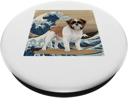 Vista 2 de Shih Tzu Japanese Kanagawa Wave Surfing Dog Lover PopSockets Adhesive PopGrip