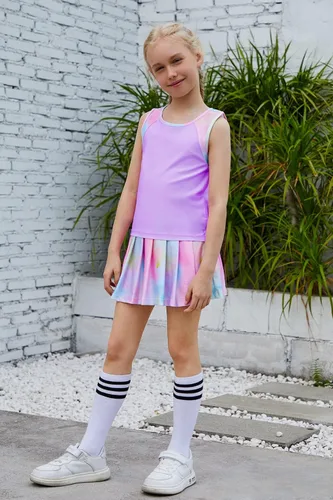 Vista 2 de MODAFANS Conjunto deportivo de camiseta sin mangas y pantalón corto para niñas