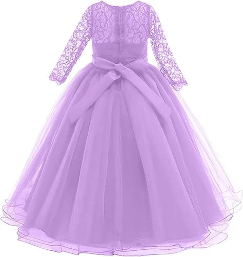 Vista 4 de Vestidos de punto de manga larga para niña pequeña, vestidos de princesa tutú de malla de encaje