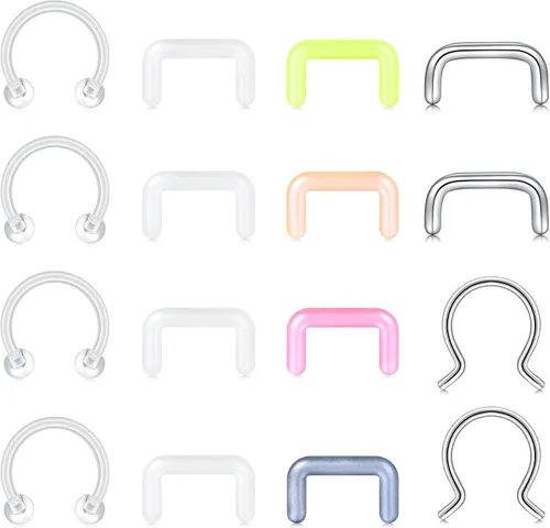 Vista 13 de MODRSA Juego Mixto de Retenedores de Piercing Transparentes para Septum, Pernos de Nariz, Anillos de Labio Flexibles, Anillos de Lengua, Anillos