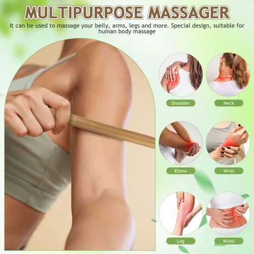 Vista 5 de Healifty - Varilla de masaje de bambú de 16.53 pulgadas, herramienta de masaje muscular para alivio del dolor de espalda y cuerpo, masajeador