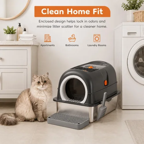 Vista 2 de Stainless Steel Litter Box 23.6", Enclosed Dual Entry XL