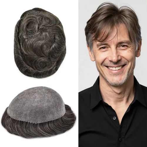 Vista 41 de Toupee for Men Hair Piece Real Human Hair Full Poly Skin Mens Toupee Mens Hair System Injected PU Hair System Invisible Hairpiece for