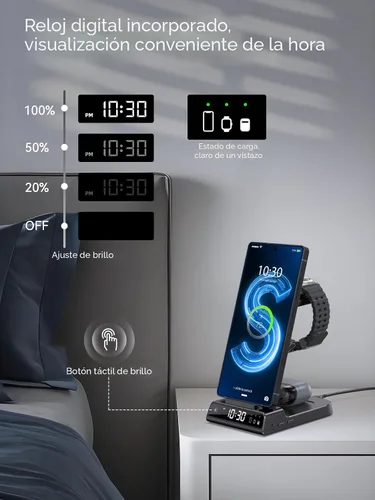Vista 5 de Cargador inalámbrico para estación de carga Samsung con reloj para Samsung Galaxy S25 Ultra/S24 Ultra/Z Flip 7/Fold 6/Bud, estación de carga Android
