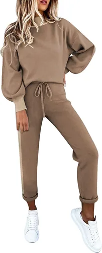 Vista 2 de Conjunto de 2 piezas para mujer, cuello alto, manga larga, sudadera y pantalones deportivos