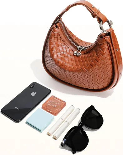 Vista 6 de Bolso de cuero tejido, bolso tejido de cuero vegano para mujer, bolso de mano con asa superior, bolsos de hombro de cuero vegano