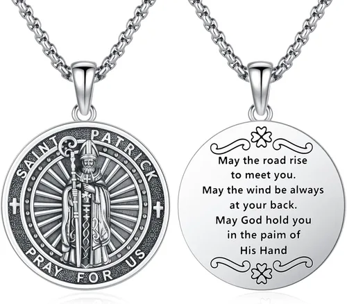 Vista 100 de 925 Sterling Silver Patron Saint Amulet Necklace for Men Women plateado
