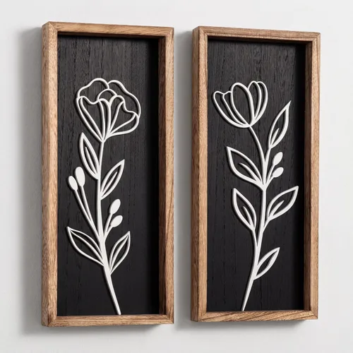Vista 11 de Tide and Tales Arte de pared floral botánico 3D (juego de 2 marcos) listo para colgar, decoración bohemia ligera para paredes, decoraciones Naturales