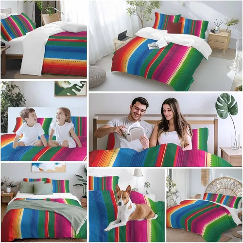 Vista 7 de LooPoP Juego de funda de edredón de 3 piezas mexicano de 3 piezas para cama Queen con 1 edredón y 2 fundas de almohada, fiesta mexicana del Cinco