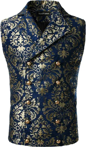 Vista 2 de VATPAVE Chaleco victoriano de doble botonadura para hombre, estilo steampunk gótico