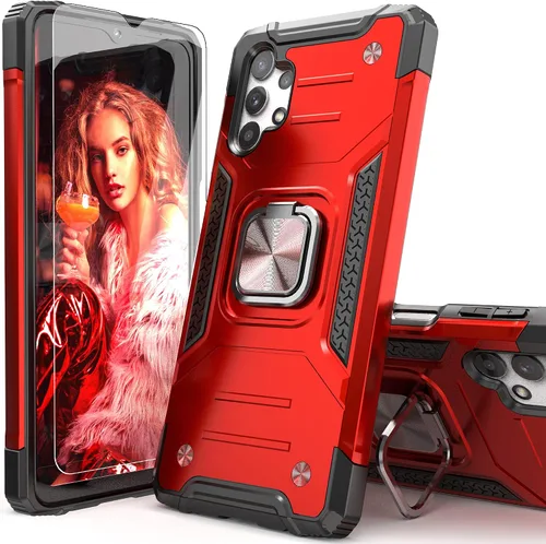 Vista 9 de Funda para Galaxy A32 5G con protector de pantalla, a prueba de caídas, ajuste delgado, con soporte para automóvil, funda protectora ligera
