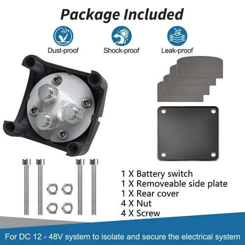 Vista 6 de Interruptor de desconexión de batería de 12 V maestro, interruptor de apagado de batería de 12 V-48 V, 275 amperios de alta corriente para automóvil