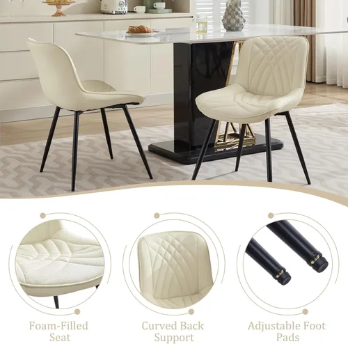 Vista 6 de Comfortable Upholstered Dining Chairs Set of 2, PU Leather Kitchen & Dining Room Chair with Backrest and Black Metal Legs, Modern Accent Dining