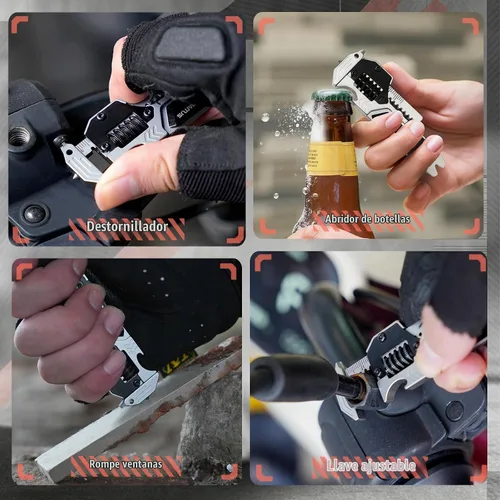 Vista 5 de Herramienta multiusos EDC Gear Multitool 7 en 1 con llave, abridor de botellas, rompecristales de ventana de coche, barra de palanca, destornillador