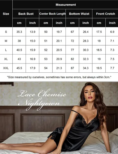 Vista 6 de ADOME Camisón de encaje para mujer, camisón de satén, babydoll de seda, vestido de seda