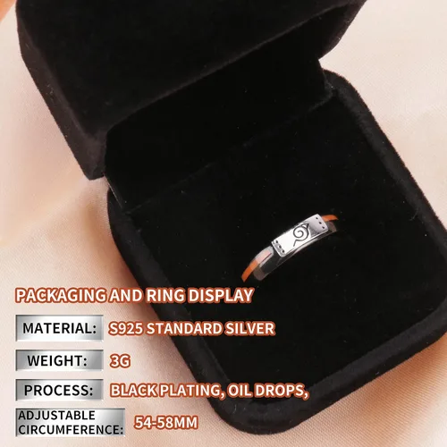 Vista 5 de TWINKANIME Narut Akatsuk Anillos de anime para hombres y mujeres, regalos de joyería de moda, estilo cosplay, ajustable, plata de ley S925, Uzumaki