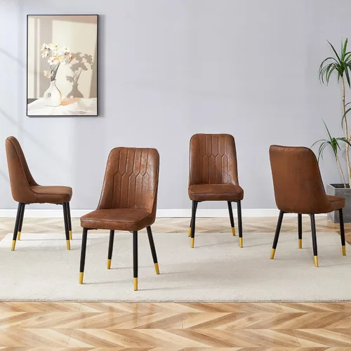 Vista 12 de Juego de 2 sillas de comedor modernas, color negro, sillas de cocina de piel sintética, sillas laterales tapizadas con patas de metal, sillas sin