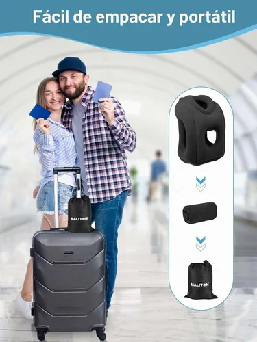 Vista 8 de Maliton Almohada inflable de viaje para avión para dormir cómodamente y aliviar el dolor de cuello y hombro, almohada inflable para la cabeza