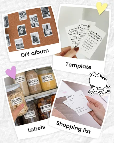 Vista 7 de Mini impresora de calcomanías – Impresora de calcomanías de cápsulas de impresión y 3 rollos de papel, térmica portátil para fotos con aplicación