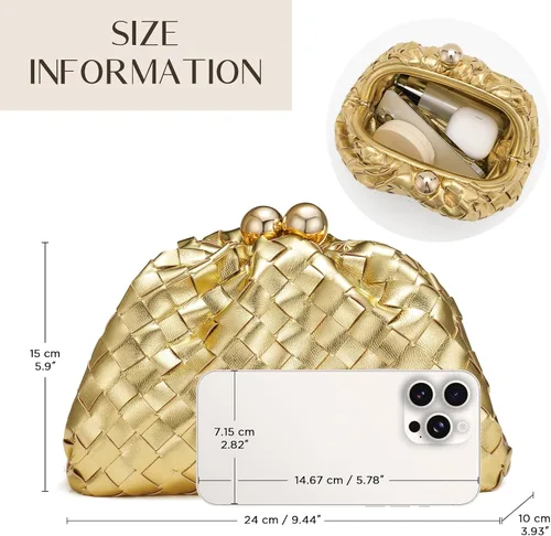 Vista 6 de CHUNLI Dressy Woven Clutch Purses for Women Evening Wedding Formal Occasion,Dumpling Crossbody Shoulder Handbags for Women