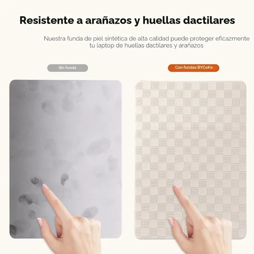 Vista 4 de Funda compatible con MacBook Air de 13 pulgadas (versión 2010-2017). Modelos: A1466 / A1369, funda rígida de piel crema texturizada a cuadros, sin