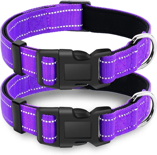 Vista 8 de Paquete de 2 collares reflectantes para perro con hebilla de bloqueo de seguridad, ajustable, suave, transpirable, cómodo, de nailon para perros