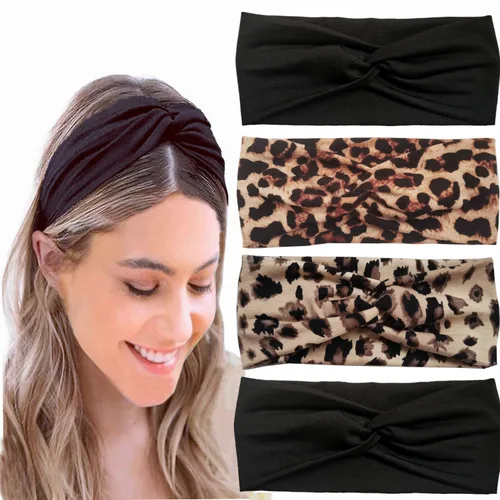 Vista 7 de Hjiaruiky 4 diademas de turbante para mujer, bohemias, elásticas, a la moda, de tela anudada, bonita, gruesa, para mujeres, niñas, yoga, color negro