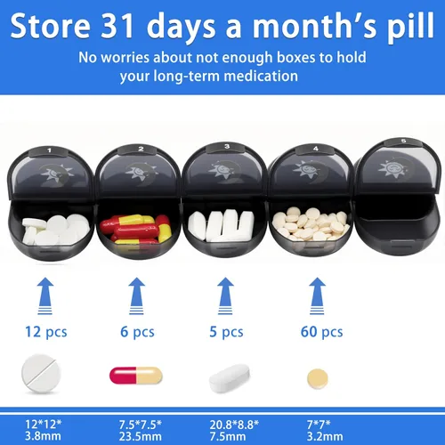Vista 3 de Pastillero mensual XL 2 veces al día, AM/PM Pastillero de un mes 28 días, pastillero diario grande de 4 semanas para píldoras, suplementos de aceite