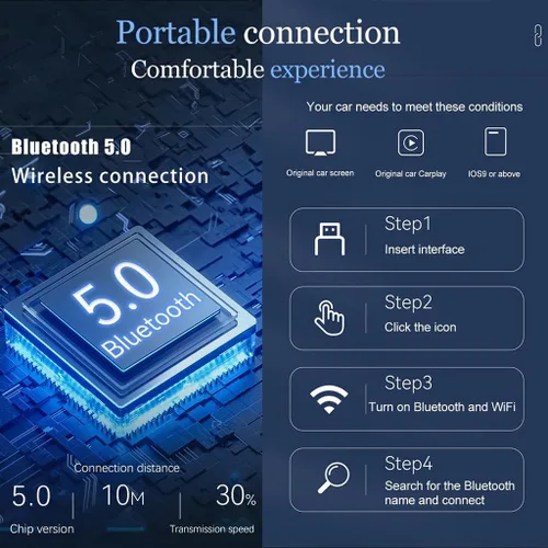 Vista 7 de CarPlay Wireless Adapter for BMW X6 2017 2018 2019 2020 2021 2022 2023 2024 2025 2026, USB Design Plug and Play Bluetooth Fast Connection Car