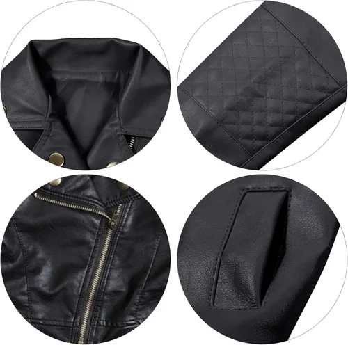 Vista 5 de UNIQUEONE Atuendos para bebés y niñas, para primavera, otoño, piel sintética, con solapa, con cremallera oblicua, abrigo
