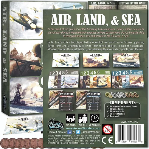 Vista 2 de Paquete de bolsa con cordón y fichas compatibles con juego de cartas de aire, tierra y mar, un juego de cartas rápidas de la Segunda Guerra Mundial