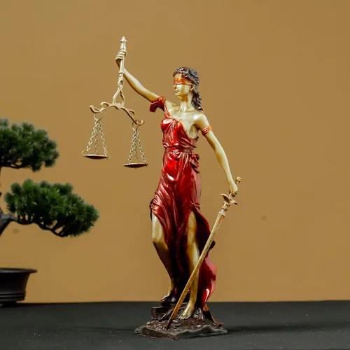 Vista 6 de Estatua de bronce ciega de la justicia, figura de justicia Themis de 11 pulgadas (rojo)