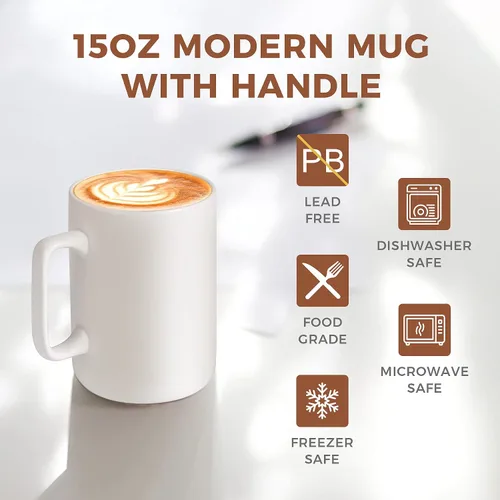Vista 2 de ComSaf Juego de 6 tazas de café de cerámica, taza de café grande de 14 onzas, taza de té para oficina y hogar, taza de porcelana con asa