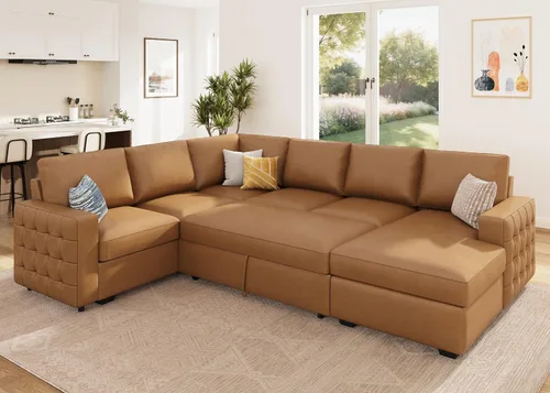 Vista 17 de HONBAY Sofá cama seccional con cama extraíble, sofá seccional en forma de U con diván de almacenamiento, sofá seccional de 6 plazas, terciopelo negro