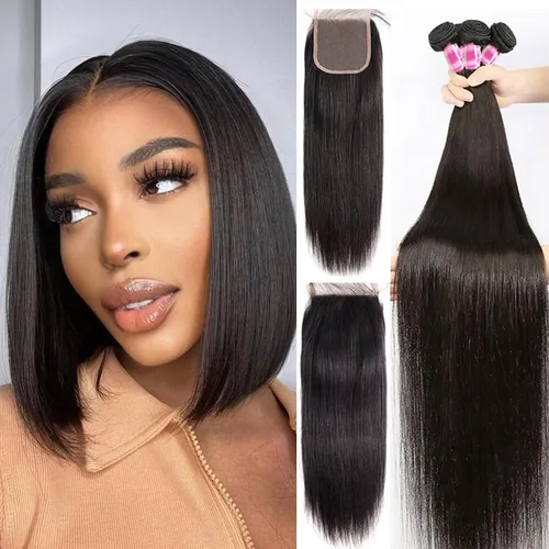 Vista 34 de Paquetes Bob Liso 3 Paquetes de Cabello Humano Corto 10, 10 y 10 Pulgadas, 100% Cabello Crudo Sin Procesar, Tejido Rápido, Color Negro Natural