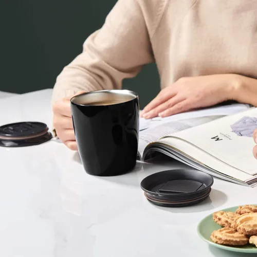 Vista 7 de PARACITY Taza de café aislada de acero inoxidable con tapa y asa, taza de viaje con doble pared, taza de camping con tapa deslizante para hombres