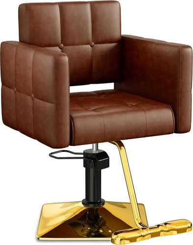 Vista 22 de Silla de salón profesional Baasha completamente negra, silla de estilo hidráulica de lujo con cuero PU suave, cojín de espuma de alta densidad, giro