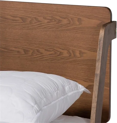 Vista 4 de Baxton Studio Sadler Mid-Century - Cama de plataforma moderna de madera con acabado marrón nogal ceniza