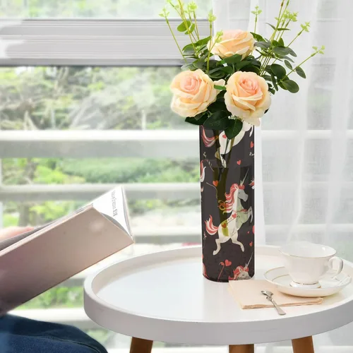 Vista 6 de Unicorns Valentines Black Plastic Vases for Centerpieces 11.8 x 3.9 Inch decorative Wedding Vase Unbreakable Dining Room Entryway Library jarron