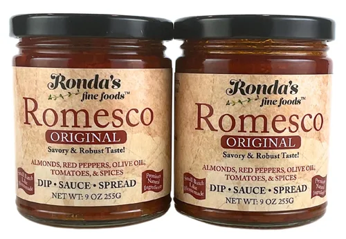 Vista 6 de Spicy Romesco by Ronda's Fine Foods Sumerge, salsa, untar Tarro de 9.0 onzas Gourmet, lote pequeño Almendras, aceite de oliva puro